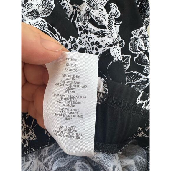 G.I.L.I. Pants Womens Size XL Black White Floral Jetsetter Side Slit Wideleg - Picture 6 of 12